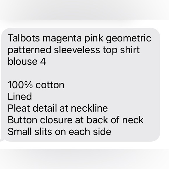 EUC Talbots magenta pink geometric print sleeveless top shirt blouse size 4 - Picture 6 of 6